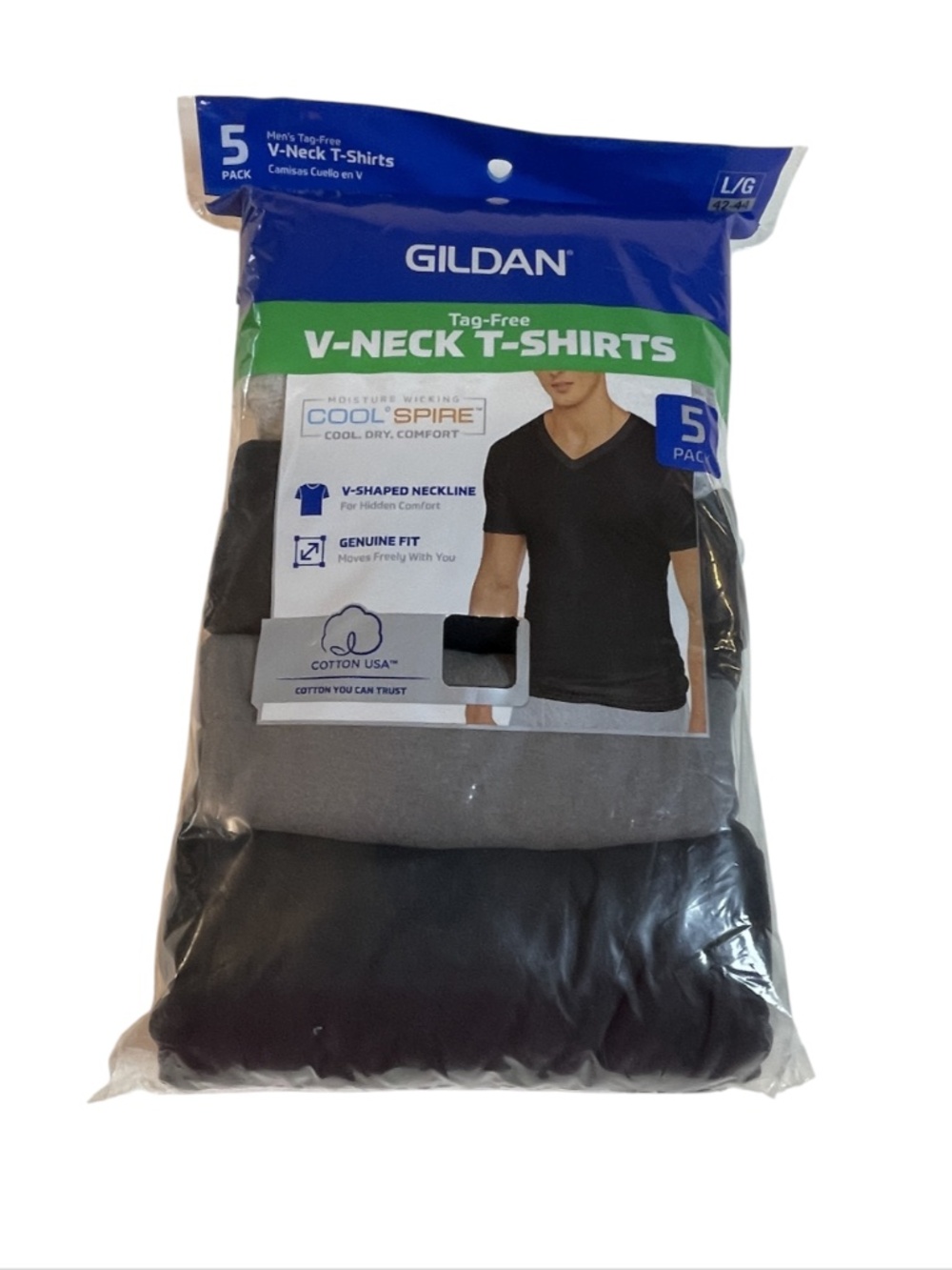 Gildan Men's V-neck T-Shirt Black Gray 5 Count Lot Sz Large New Tee Cool Spire